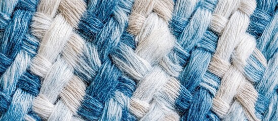 Poster - Woven textile pattern in blue and beige shades textured background with copy space for design elements
