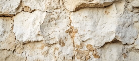 Poster - Textured close-up of natural limestone rock surface with cracks and imperfections ideal for background or design elements Copy Space