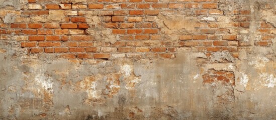 Poster - Textured background of an old weathered brick wall with peeling paint and mortar showing sign of aging. Copy Space
