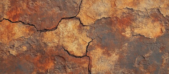 Poster - Textured rusty metal surface with cracks and orange brown tones suitable for backgrounds and industrial themes Copy Space