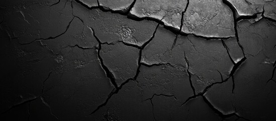Poster - Cracked black surface texture with uneven patterns ideal for backgrounds or design projects Copy Space