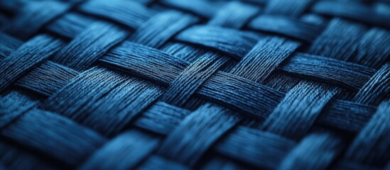 Poster - Close-up of blue woven texture with intricate patterns and strands highlighting depth, suitable for background or decorative use, Copy Space