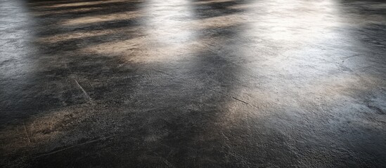 Poster - Textured dark concrete floor with reflections and light patterns suitable for background use and modern design applications Copy Space