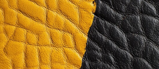 Poster - Close-up view of textured leather in yellow and black colors with visible grain and wrinkles Copy Space