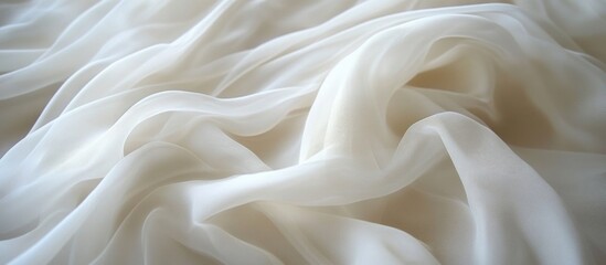 Poster - White translucent fabric with soft folds and gentle draping texture for backgrounds and textile design Copy Space