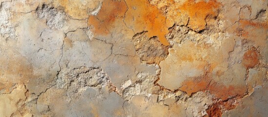 Poster - Textured weathered wall surface with cracks and orange tones ideal for background use. Copy Space available.