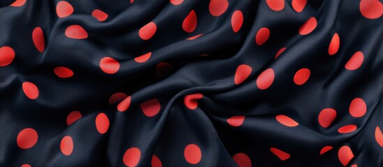 Poster - Polka dot fabric texture with red dots on dark blue background suitable for various textile design applications Copy Space