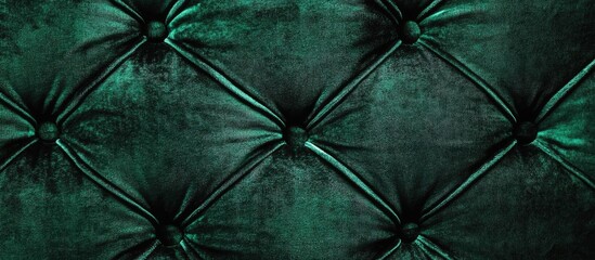Poster - Dark green tufted velvet fabric surface texture with intricate patterns and depth, ideal for interior design backgrounds, Copy Space.
