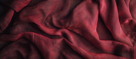 Poster - Red textured fabric draped with soft folds and creases in a rich color pattern suitable for backgrounds and textile designs Copy Space