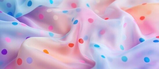 Poster - Colorful polka dot patterned silk fabric draped with soft folds and smooth texture background Copy Space