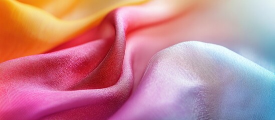Poster - Colorful silk fabric texture with smooth folds and soft gradients, suitable for backgrounds, Copy Space