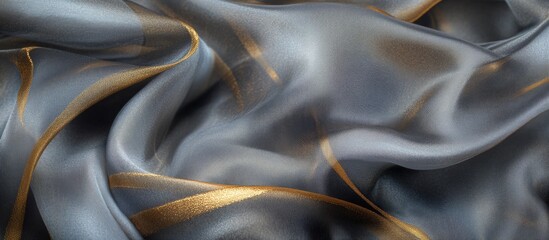 Poster - Silk fabric texture with grey and gold patterns ideal for backgrounds and elegant presentations Copy Space