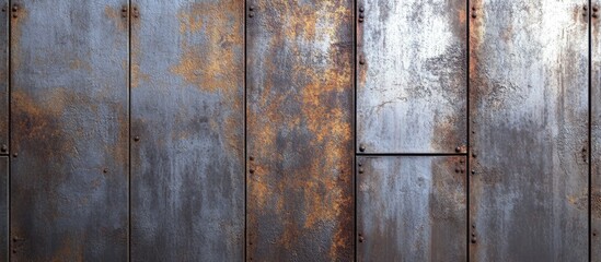 Poster - Rusty metal wall texture with weathered finish and intricate details of corrosion and paint peeling. Copy Space.
