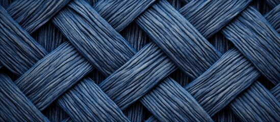 Poster - Blue braided textile background with intricate woven pattern and textured surface suitable for design projects copy space