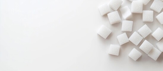 Poster - White sugar cubes arranged on a white background with ample copy space for text display