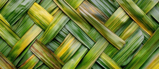 Poster - woven palm leaf texture background with green and yellow tones suitable for various design uses and Copy Space