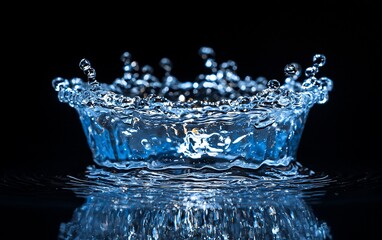 Aufkleber - Blue water crown splash on black background