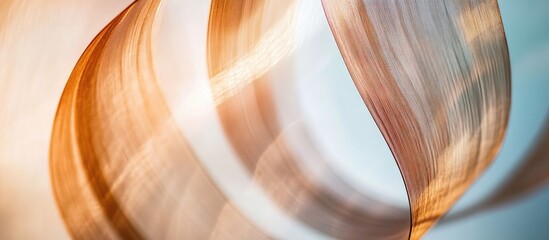 Poster - Abstract flowing ribbons in warm tones with soft light background showcasing texture and movement, ideal for creative designs. Copy Space