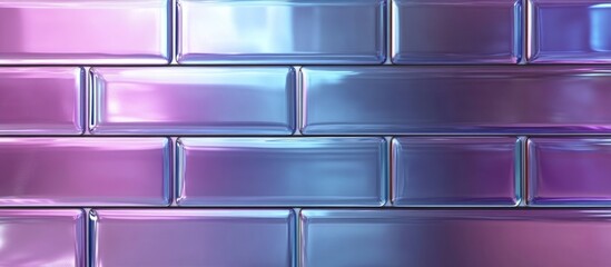 Poster - Metallic brick pattern with gradient purple and blue hues reflecting light for textured background or surface design Copy Space