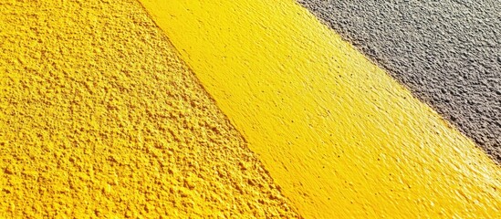 Poster - Textured yellow paint stripe on concrete surface with contrasting grey sections ideal for backgrounds or design elements Copy Space