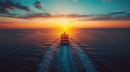 Canvas Print - Cruise ship sailing ocean sunset, travel, vacation