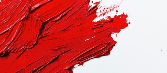 Poster - Red paint stroke on white background with texture overlay and copy space. Artistic abstraction for creative projects.
