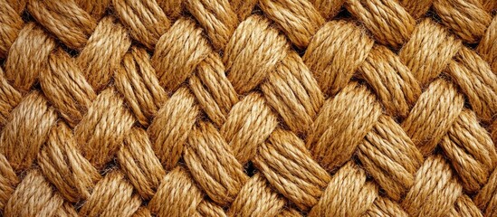 Poster - Woven texture of natural jute rope in a diagonal pattern with warm brown tones suitable for backgrounds and textile design Copy Space