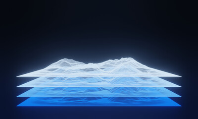3d topographic mountain grid wireframe. holographic terrain map