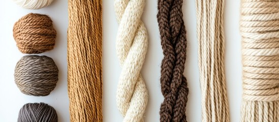 Poster - Variety of yarns and threads in different textures and colors arranged horizontally with copy space for text