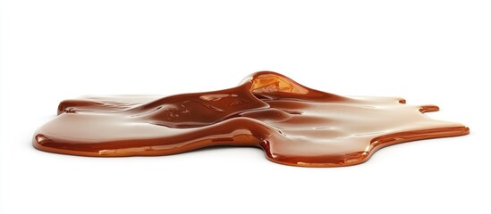 Poster - Brown sticky liquid puddle on white background with smooth texture and shiny surface Copy Space