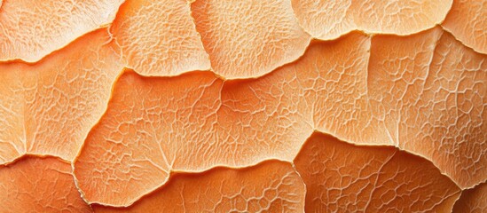 Poster - Close-up of textured orange fish scales with intricate details and patterns suitable for background use Copy Space