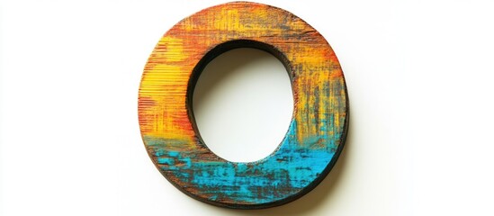 Poster - colorful circular wooden frame with textured surface and bright multicolored design on a white backg