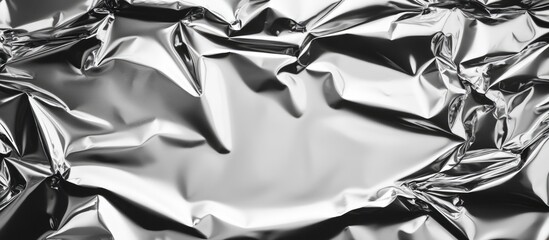 Poster - Wrinkled metallic aluminum foil texture background with reflective surface and subtle shadows, ideal for various design applications