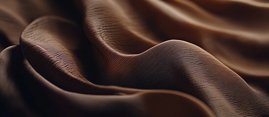 Poster - Brown fabric texture close-up with soft folds and waves creating depth and dimension Copy Space