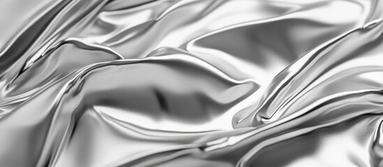 Poster - Shiny crumpled silver fabric texture with smooth waves and intricate folds suitable for backgrounds and product displays Copy Space