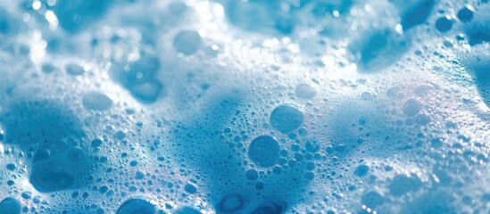 Poster - Blue soap bubbles texture abstract background with soft focus and depth of field including Copy Space
