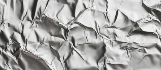 Poster - Crumpled silver aluminum foil texture with detailed creases and folds suitable for backgrounds and overlays Copy Space