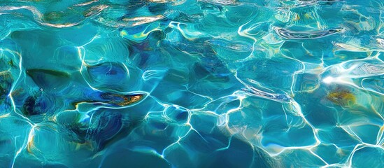 Poster - Clear turquoise water surface with ripples and reflections suitable for backgrounds and design projects Copy Space