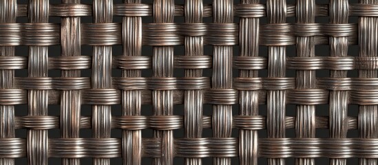 Poster - Textured metallic woven pattern with intricate details showcasing a mix of silver and bronze tones suitable for background use. Copy Space