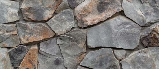 Poster - Textured natural stone wall background in gray and brown tones with irregular shapes and surfaces suitable for design use. Copy Space