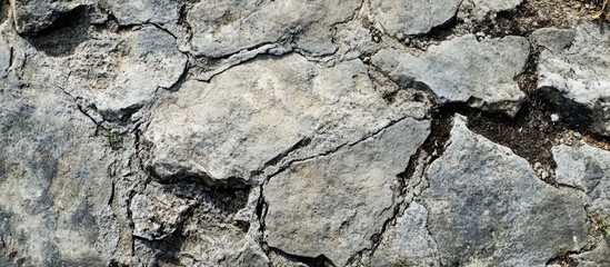 Poster - detailed texture of cracked and weathered stone surface with rough appearance and natural earthy ton