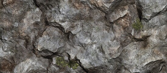 Poster - Textured rock surface with moss accents and intricate geological patterns suitable for backgrounds or natural elements Copy Space