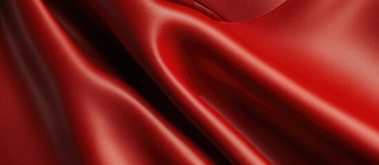 Poster - Red satin fabric close-up texture with smooth draping and soft sheen ideal for backgrounds and design elements Copy Space