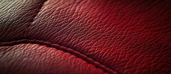 Poster - Close-up texture of red leather with visible stitching details and natural grain patterns Copy Space