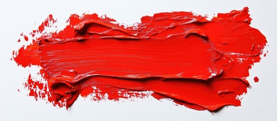 Wall Mural - Red acrylic paint stroke on white background with texture and depth for artistic design Copy Space