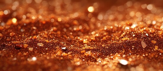 Poster - Close-up of shimmering golden sand with glittering particles in soft focus and warm tones suitable for backgrounds and textures Copy Space
