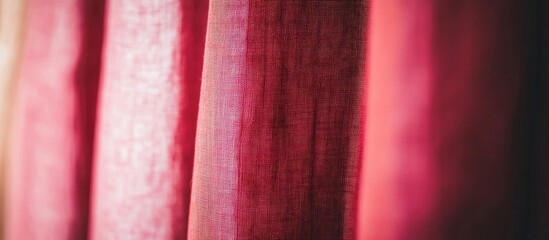 Poster - Red textile fabric draped in soft folds with a blurred background for copy space and textured surface details.