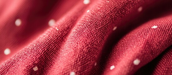 Poster - Red textured fabric with white polka dots close-up detailed view suitable for textile backgrounds and design projects Copy Space