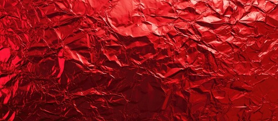 Poster - Red crumpled aluminum foil background texture with shiny reflective surface ideal for various design applications Copy Space
