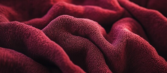 Poster - Textured burgundy fabric with soft folds and creases creating depth and dimension in the material Copy Space